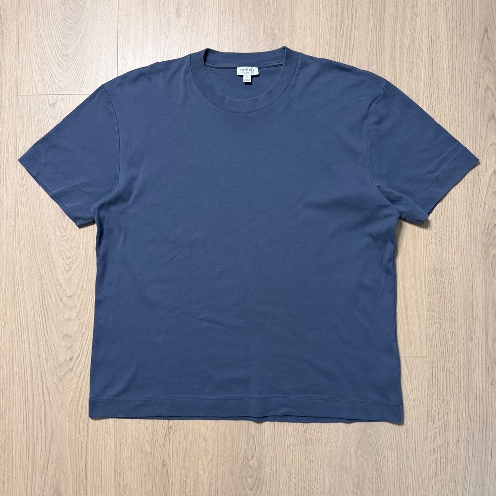 Sunspel Cotton Heavyweight Short Sleeve Crewneck T-Shirt Mens XL Blue Portugal